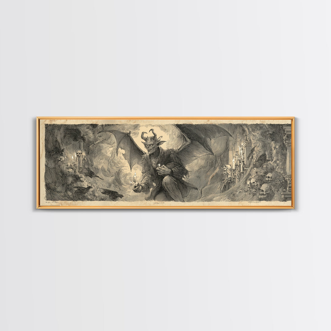 The Bat-Winged Imp, Decadent Gothic Art, Extra Wide Wall Art, Dark Halloween Decor, Canvas Print, Halloween Wall Art