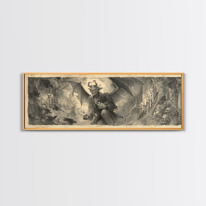 The Bat-Winged Imp, Decadent Gothic Art, Extra Wide Wall Art, Dark Halloween Decor, Canvas Print, Halloween Wall Art