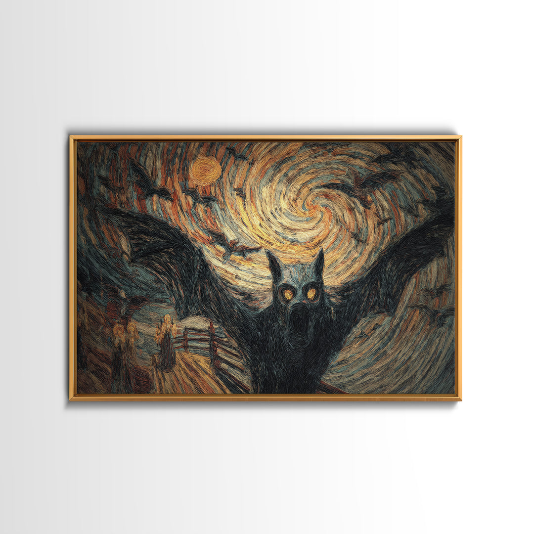 The Bat-Winged Imp, Expressionist Gothic Art, Landscape Wall Art, Macabre Wall Art, Framed Canvas Print, Halloween Wall Art