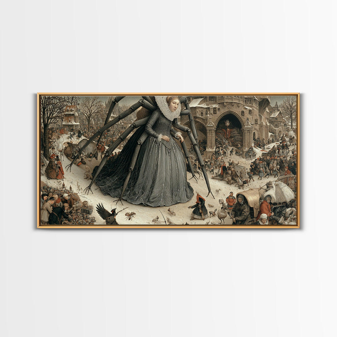The Spider Queen, Northern Renaissance Horror, Wide Panoramic Art, Gothic Horror Wall Art, Canvas Print, Halloween Wall Art