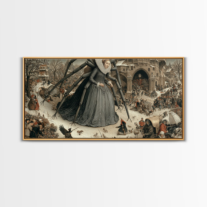 The Spider Queen, Northern Renaissance Horror, Wide Panoramic Art, Gothic Horror Wall Art, Canvas Print, Halloween Wall Art