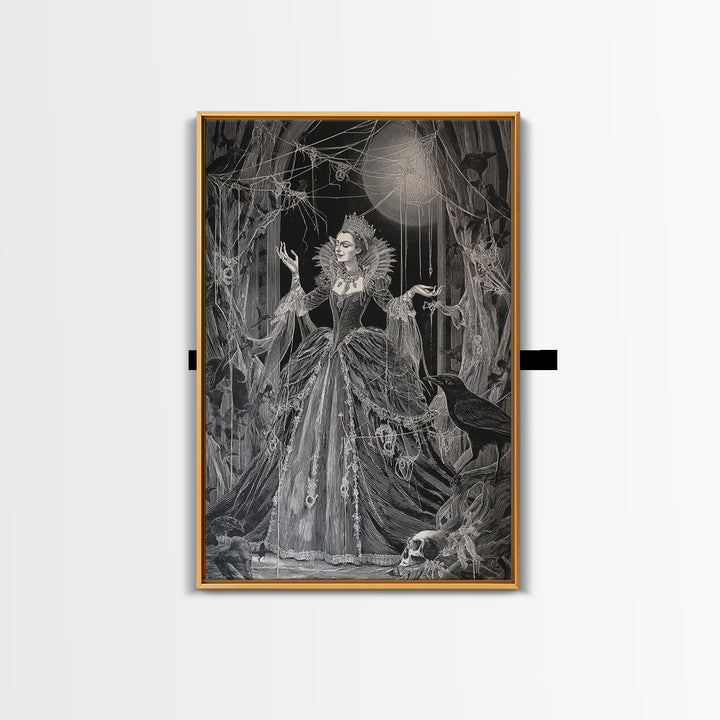 The Spider Queen, Danse Macabre Art, Vertical Wall Art, Dark Halloween Decor, Framed Canvas Print, Halloween Wall Art