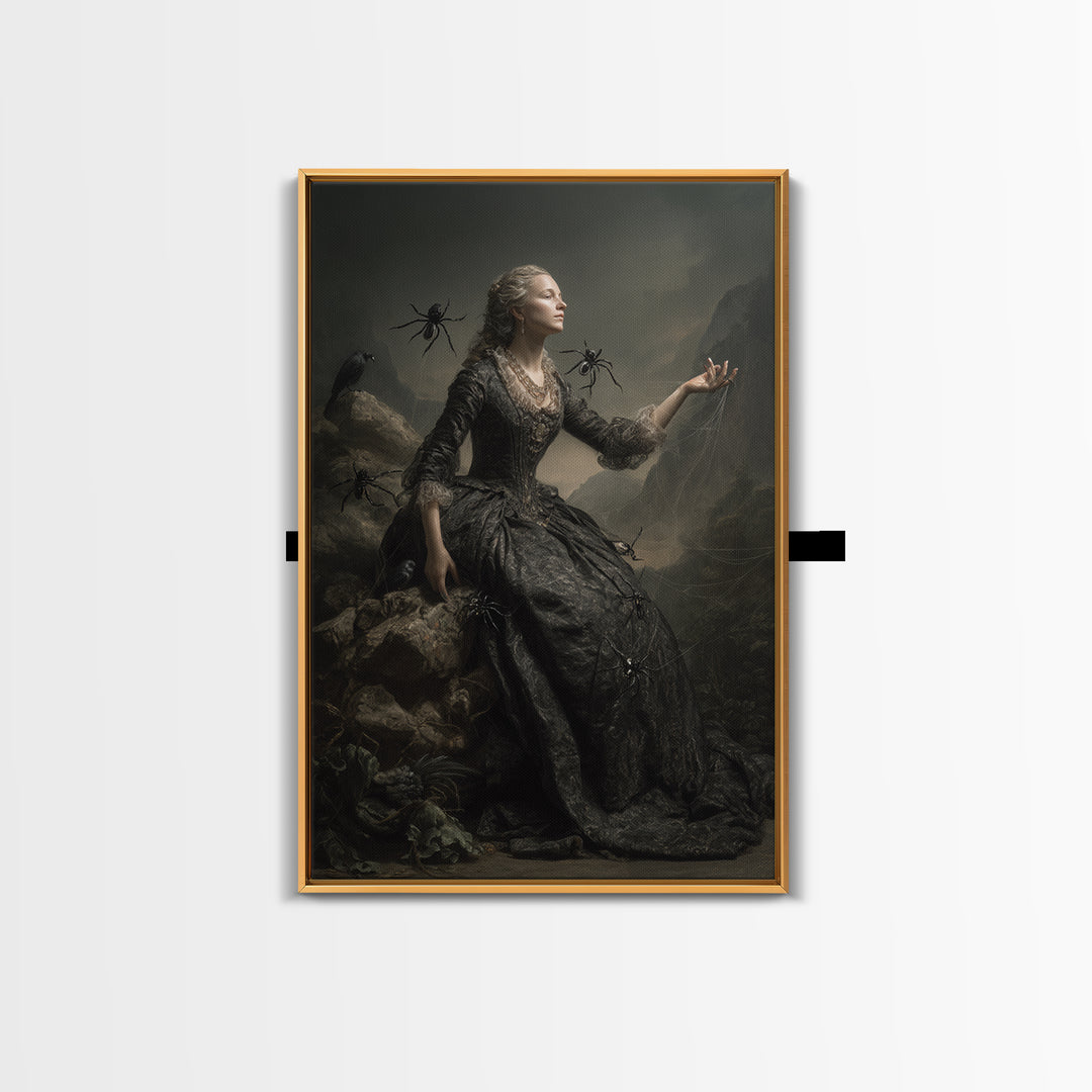 The Spider Queen, Baroque Witchcraft Art, Vertical Wall Art, Dark Halloween Decor, Canvas Print, Halloween Wall Art, Dark Fantasy Art