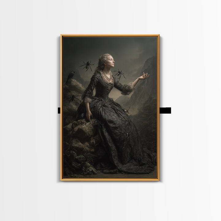 The Spider Queen, Baroque Witchcraft Art, Vertical Wall Art, Dark Halloween Decor, Canvas Print, Halloween Wall Art, Dark Fantasy Art