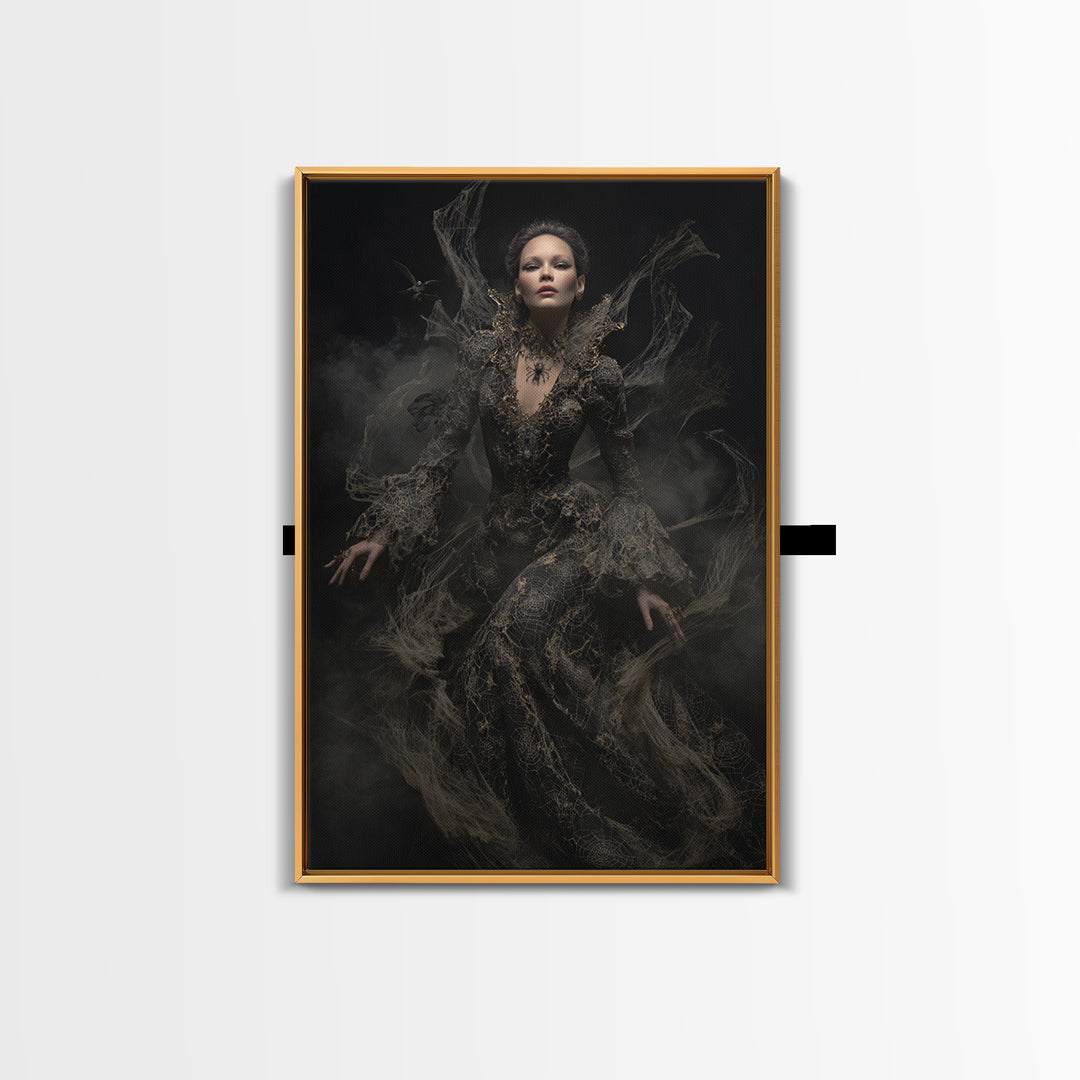 The Spider Queen, Dark Romantic Horror Art, Vertical Wall Art, Dark Fantasy Wall Art, Framed Canvas Print, Halloween Wall Art
