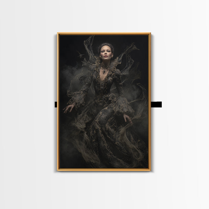 The Spider Queen, Dark Romantic Horror Art, Vertical Wall Art, Dark Fantasy Wall Art, Framed Canvas Print, Halloween Wall Art