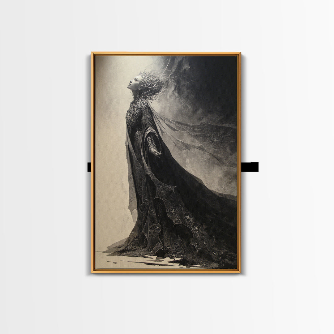 The Spider Queen, Symbolist Dream Art, Vertical Wall Art, Dark Fantasy Wall Art, Framed Canvas Print, Halloween Wall Art