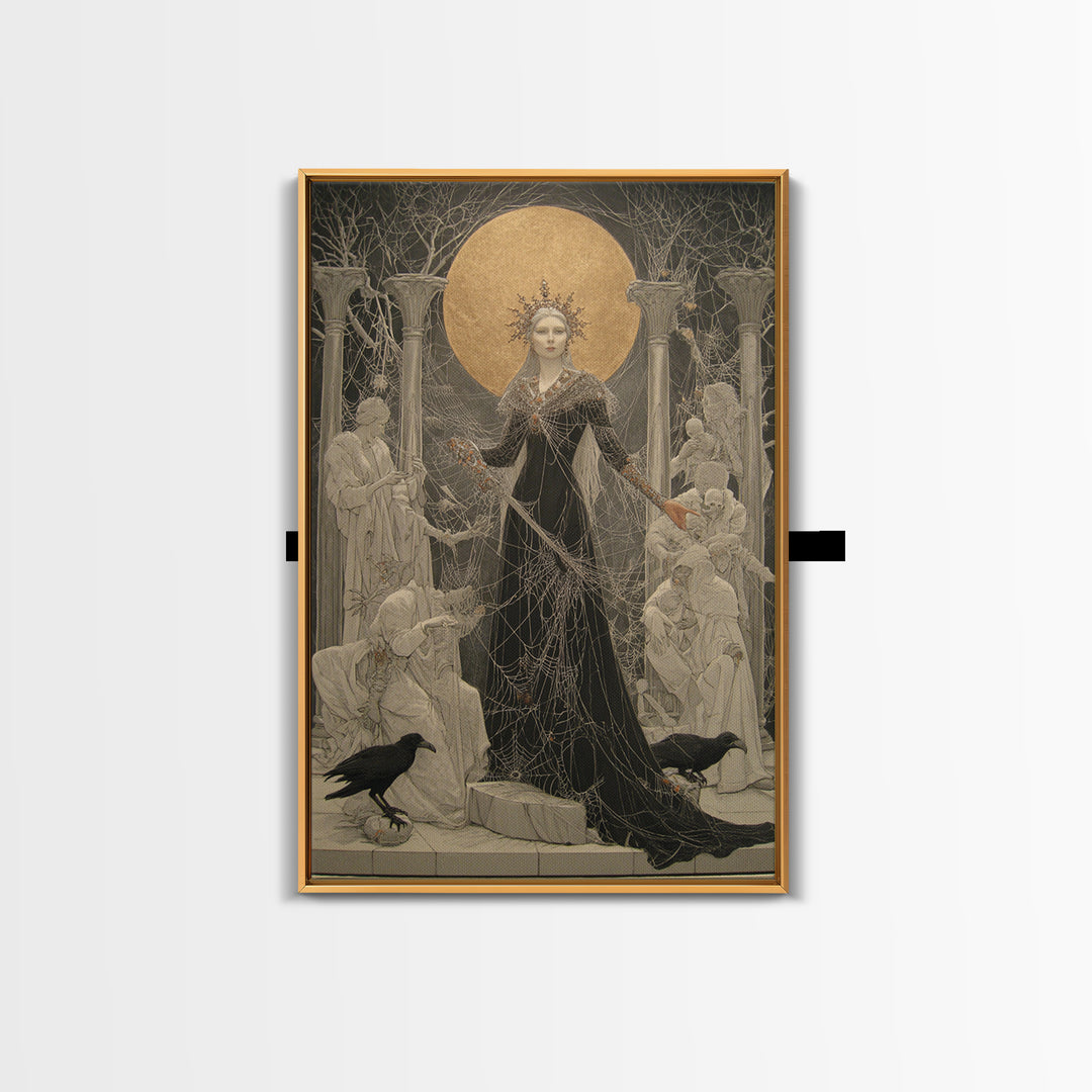 The Spider Queen, Symbolist Death Art, Vertical Wall Art, Gothic Horror Wall Art, Framed Canvas Print, Halloween Wall Art