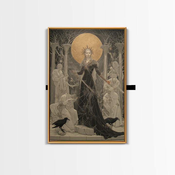 The Spider Queen, Symbolist Death Art, Vertical Wall Art, Gothic Horror Wall Art, Framed Canvas Print, Halloween Wall Art
