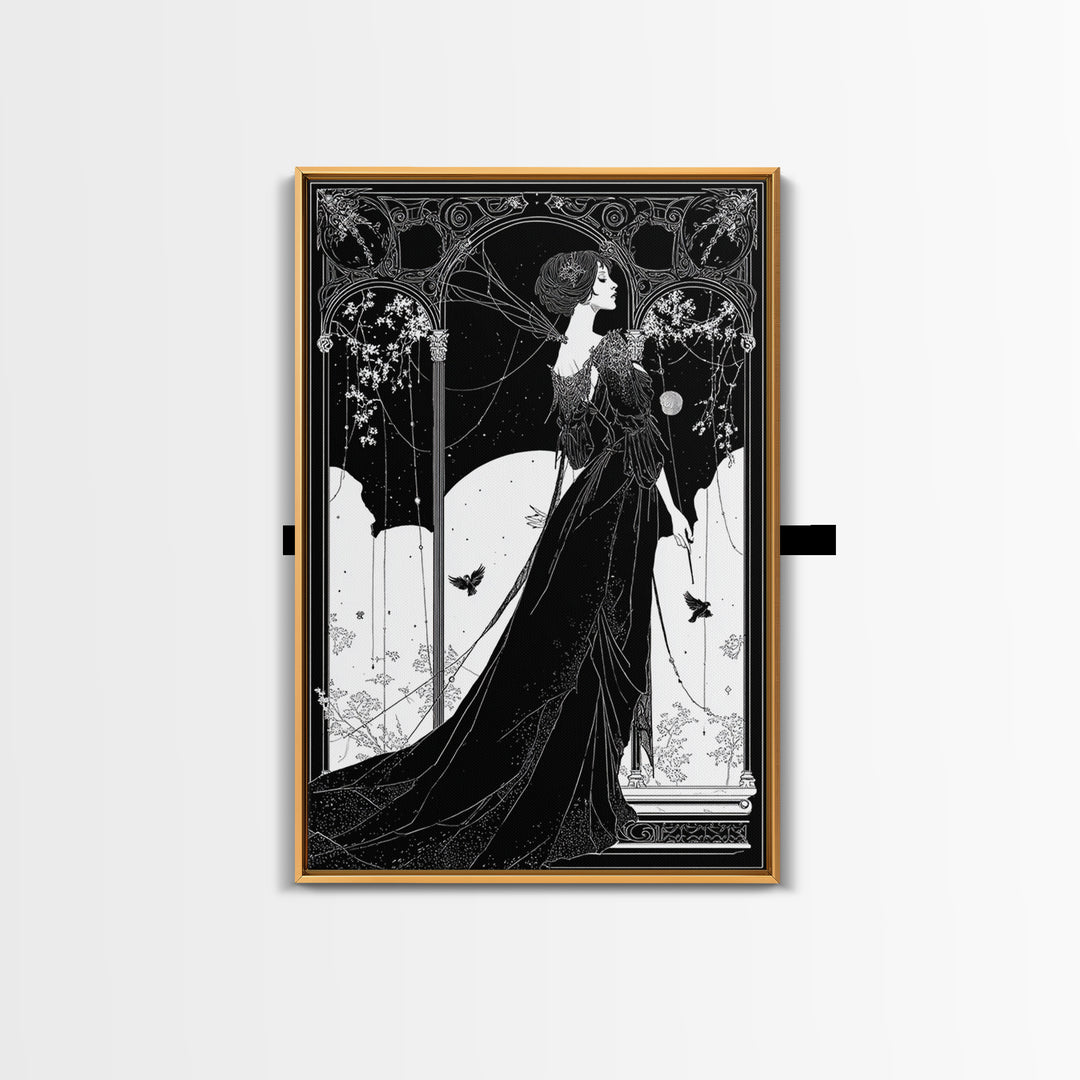 The Spider Queen, Decadent Line Art, Vertical Wall Art, Macabre Wall Art, Canvas Print, Halloween Wall Art, Dark Fantasy Art