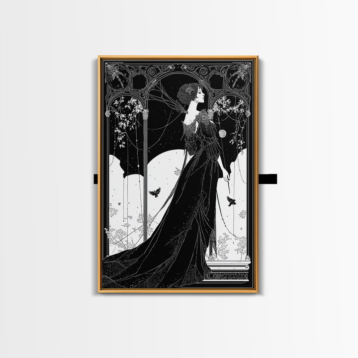 The Spider Queen, Decadent Line Art, Vertical Wall Art, Macabre Wall Art, Canvas Print, Halloween Wall Art, Dark Fantasy Art