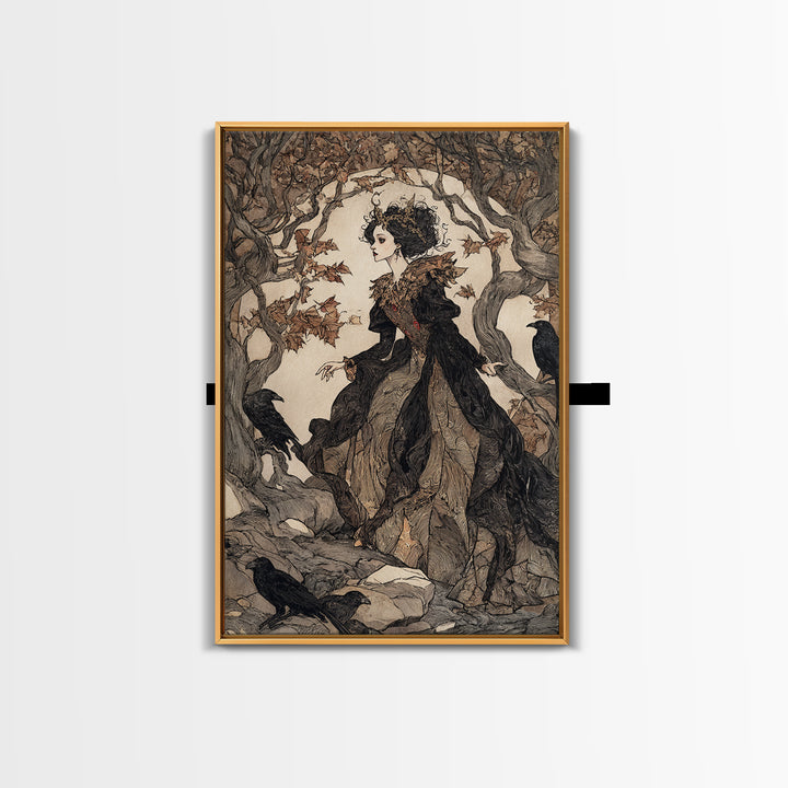The Spider Queen, Gothic Storybook Art, Vertical Wall Art, Macabre Wall Art, Framed Canvas Print, Halloween Wall Art, Halloween Decor