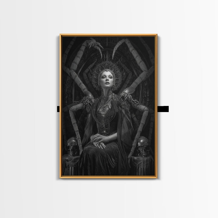 The Spider Queen, Biomechanical Horror Art, Vertical Wall Art, Dark Halloween Decor, Framed Canvas Print, Halloween Wall Art