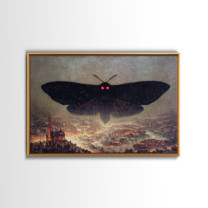 The Red-Eyed Moth Creature, Medieval Grotesque Art, Landscape Wall Art, Dark Fantasy Wall Art, Framed Canvas Print, Dark Fantasy Art