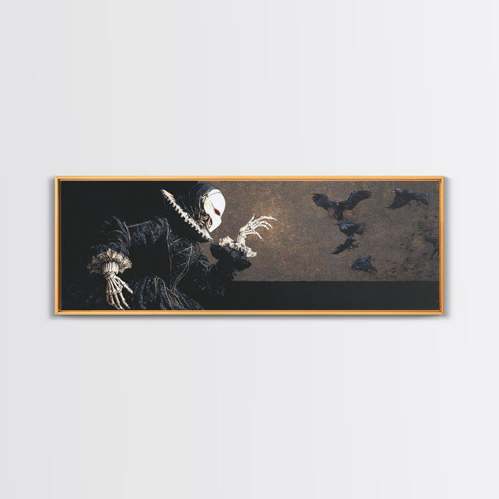 The Red-Eyed Moth Creature, Danse Macabre Art, Extra Wide Wall Art, Dark Halloween Decor, Canvas Print, Dark Fantasy Art