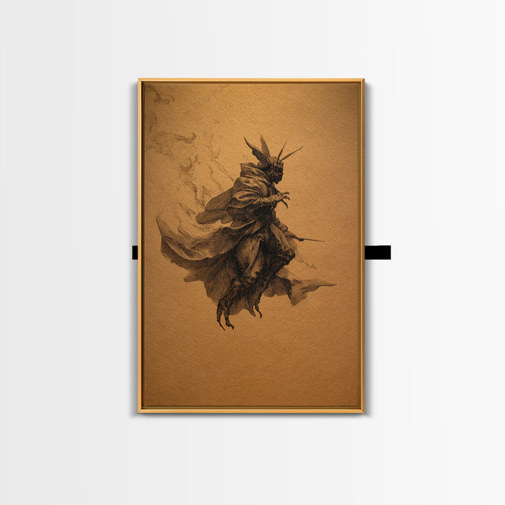 The Red-Eyed Moth Creature, Baroque Witchcraft Art, Vertical Wall Art, Dark Halloween Decor, Canvas Print, Halloween Wall Art