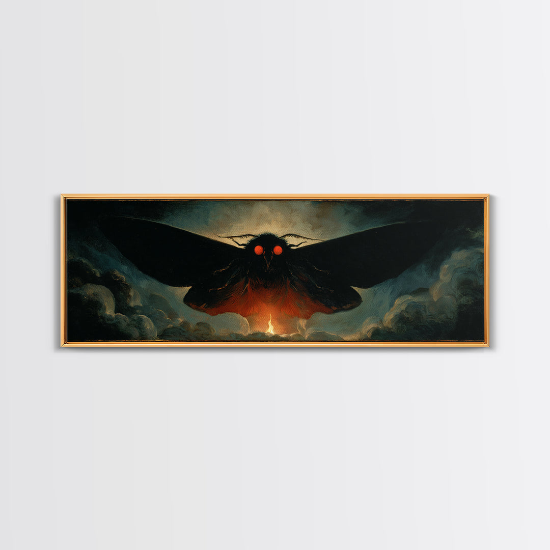 The Red-Eyed Moth Creature, Visionary Gothic Art, Extra Wide Wall Art, Dark Fantasy Wall Art, Framed Canvas Print, Halloween Wall Art
