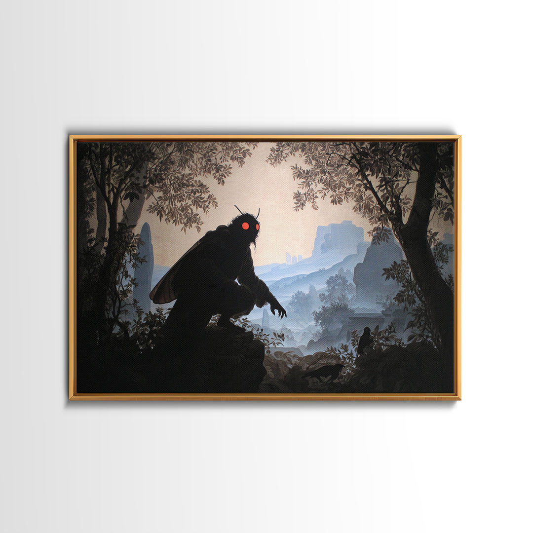 The Red-Eyed Moth Creature, Romantic Gothic Landscape, Landscape Wall Art, Gothic Horror Wall Art, Canvas Print, Halloween Decor