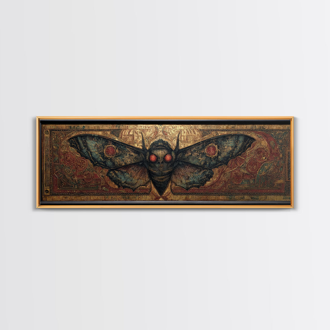 The Red-Eyed Moth Creature, Ornate Symbolist Art, Extra Wide Wall Art, Gothic Horror Wall Art, Canvas Print, Halloween Wall Art