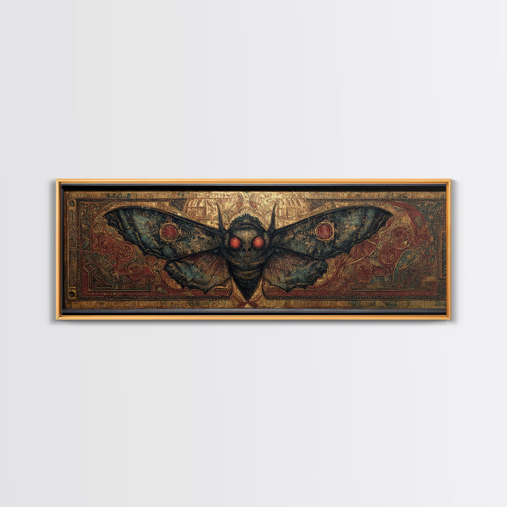 The Red-Eyed Moth Creature, Ornate Symbolist Art, Extra Wide Wall Art, Gothic Horror Wall Art, Canvas Print, Halloween Wall Art