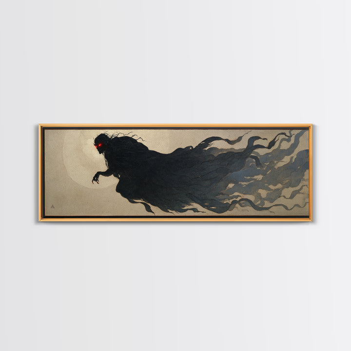 The Red-Eyed Moth Creature, Dark Symbolist Art, Extra Wide Wall Art, Gothic Horror Wall Art, Framed Canvas Print