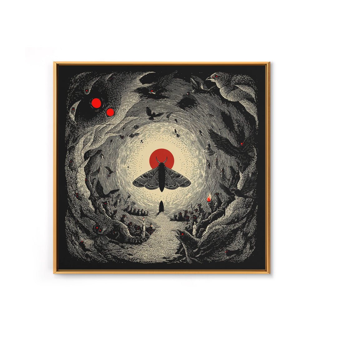 The Red-Eyed Moth Creature, Expressionist Nightmare Art, Square Wall Art, Dark Fantasy Wall Art, Canvas Print, Halloween Wall Art