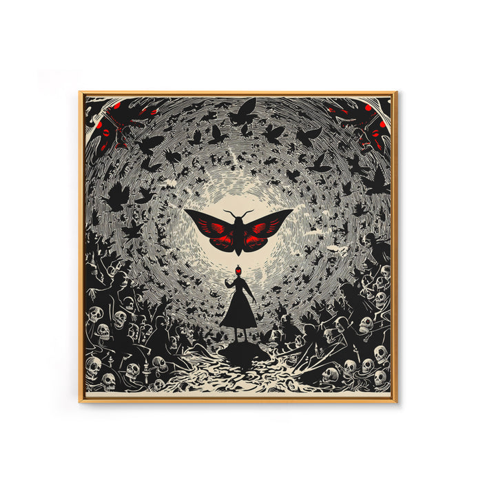The Red-Eyed Moth Creature, Macabre Folk Print Art, Square Wall Art, Dark Halloween Decor, Canvas Print, Halloween Wall Art