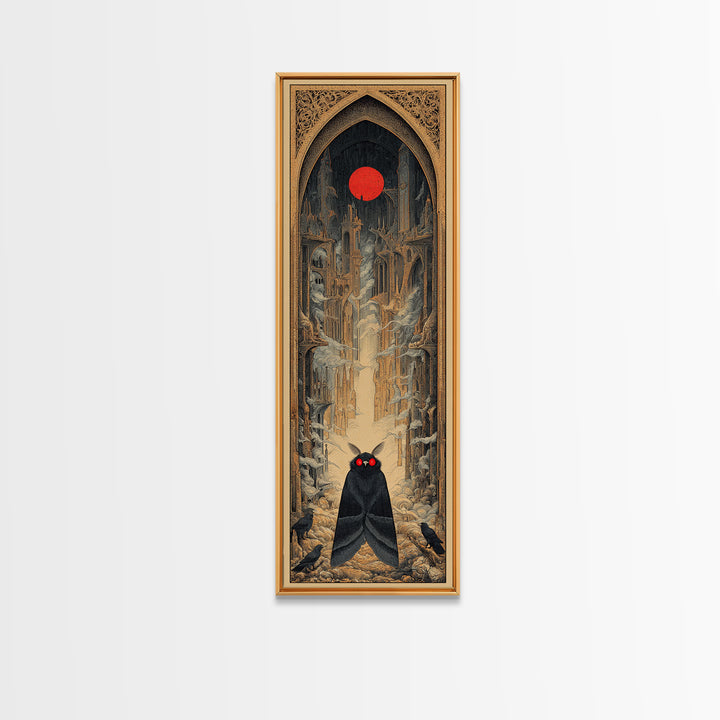 The Red-Eyed Moth Creature, Surreal Apocalyptic Art, Tall Narrow Wall Art, Dark Fantasy Wall Art, Framed Canvas Print