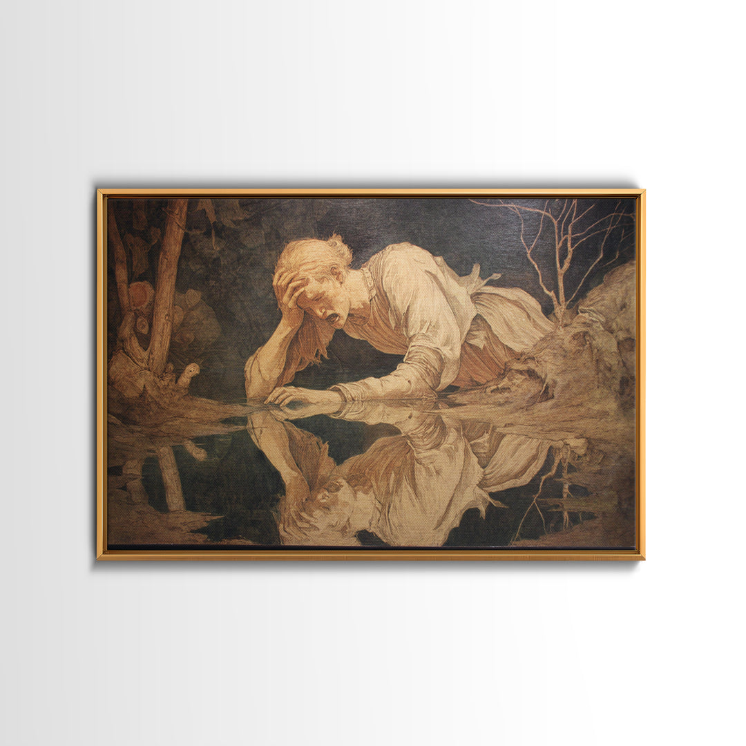 The Lake Phantom, Dark Renaissance Art, Landscape Wall Art, Macabre Wall Art, Framed Canvas Print, Halloween Wall Art