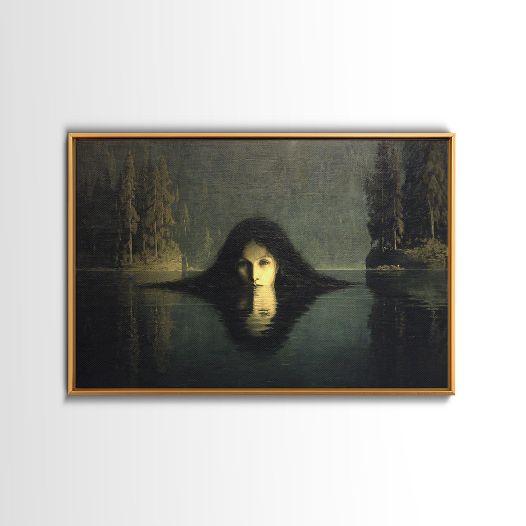 The Lake Phantom, Symbolist Gothic Landscape, Landscape Wall Art, Dark Halloween Decor, Framed Canvas Print, Halloween Wall Art