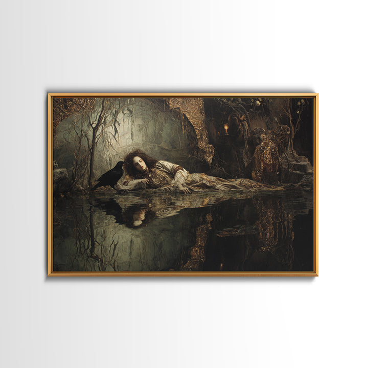 The Lake Phantom, Ornate Symbolist Art, Landscape Wall Art, Dark Fantasy Wall Art, Framed Canvas Print, Halloween Wall Art