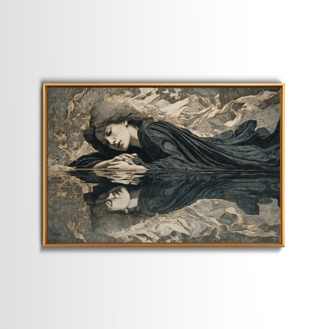 The Lake Phantom, Symbolist Death Art, Landscape Wall Art, Macabre Wall Art, Framed Canvas Print, Halloween Wall Art