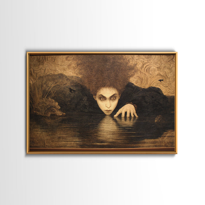 The Lake Phantom, Dark Symbolist Art, Landscape Wall Art, Gothic Horror Wall Art, Framed Canvas Print, Halloween Wall Art
