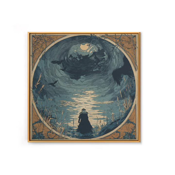 The Lake Phantom, Symbolist Etching Art, Square Wall Art, Macabre Wall Art, Framed Canvas Print, Halloween Wall Art, Dark Fantasy Art
