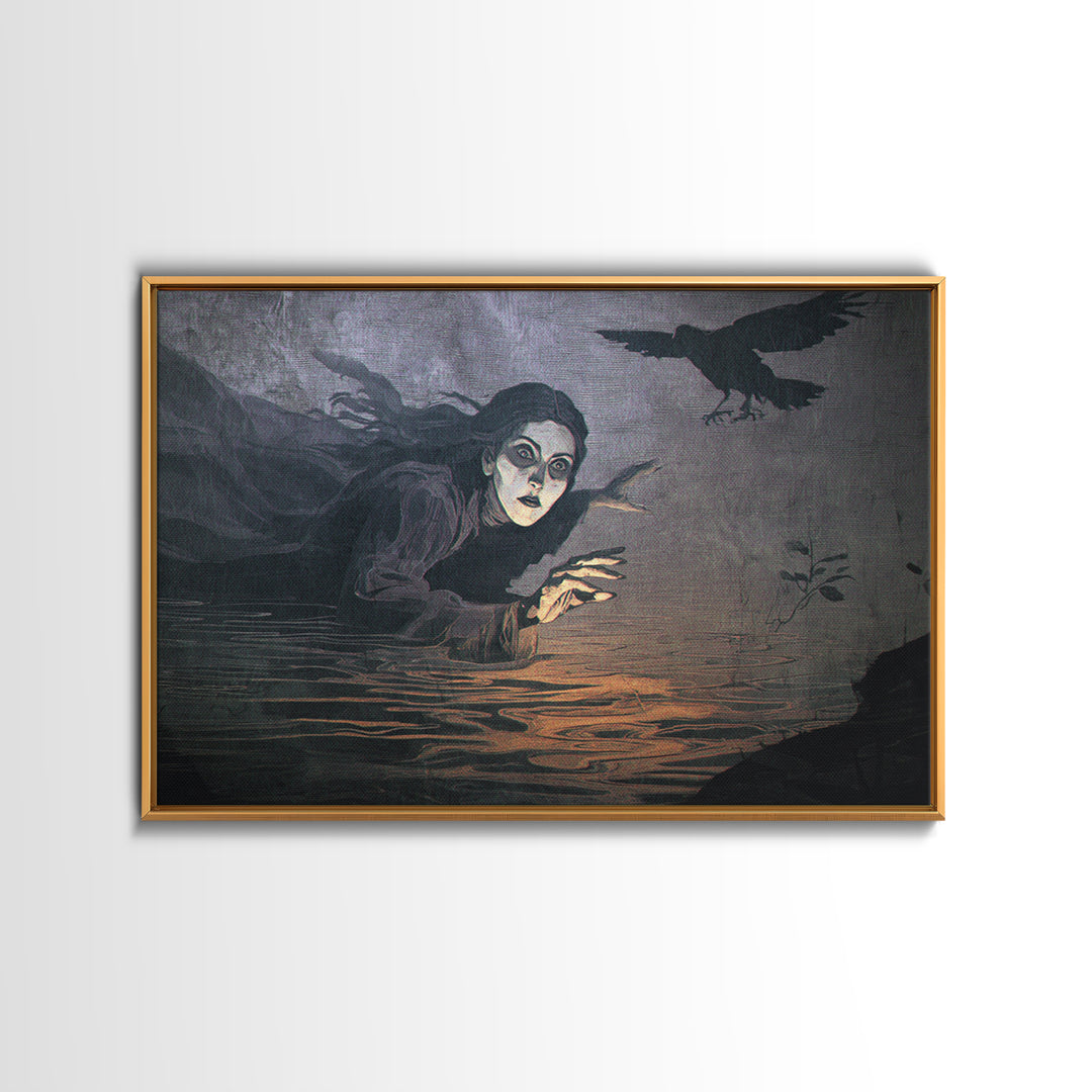 The Lake Phantom, Expressionist Gothic Art, Landscape Wall Art, Macabre Wall Art, Framed Canvas Print, Halloween Wall Art, Horror Wall Art