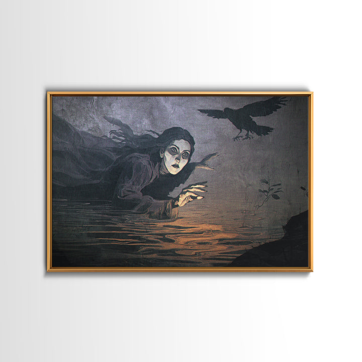 The Lake Phantom, Expressionist Gothic Art, Landscape Wall Art, Macabre Wall Art, Framed Canvas Print, Halloween Wall Art, Horror Wall Art