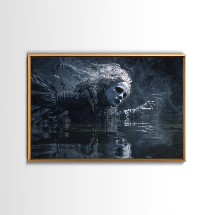 The Lake Phantom, Biomechanical Horror Art, Landscape Wall Art, Dark Halloween Decor, Canvas Print, Halloween Wall Art, Gothic Home Decor