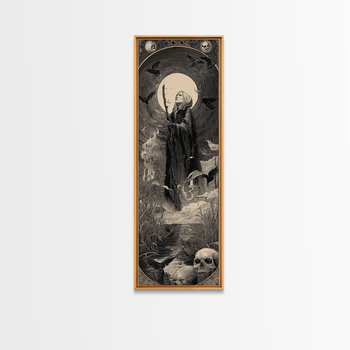 The Salt-Marsh Witch, Gothic Engraving Art, Tall Narrow Wall Art, Dark Halloween Decor, Canvas Print, Halloween Wall Art