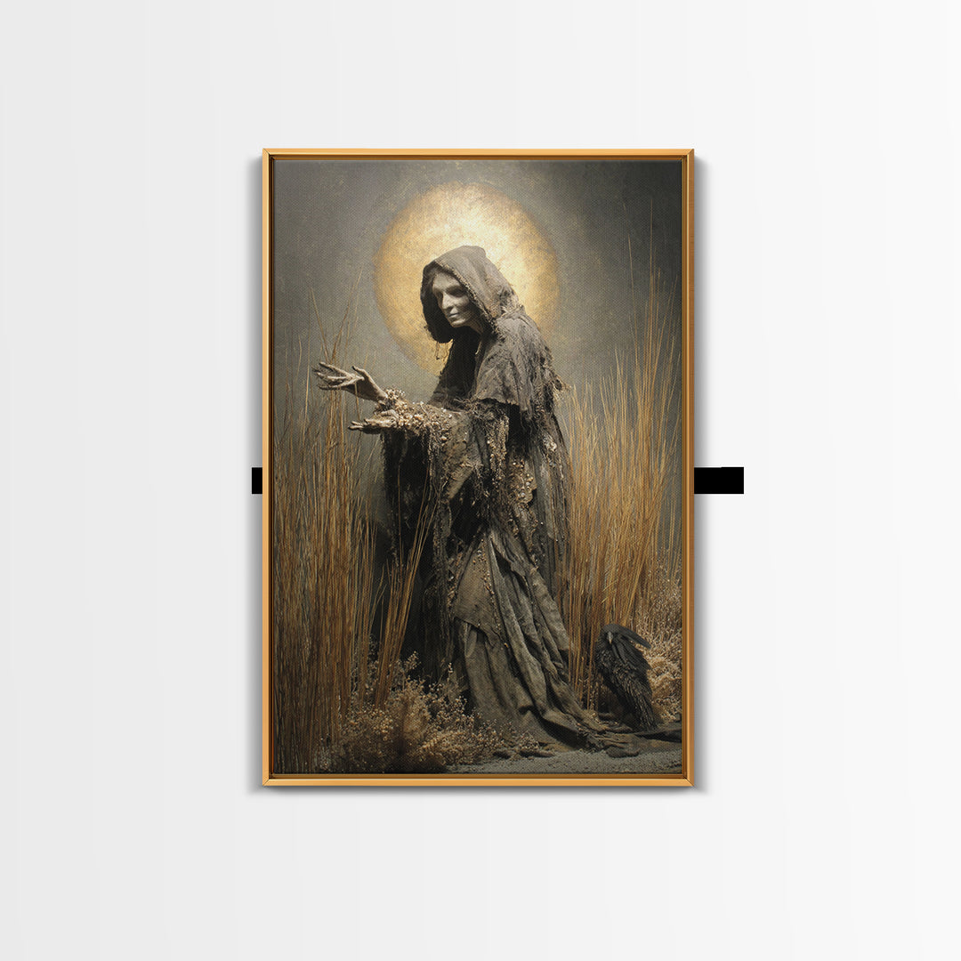 The Salt-Marsh Witch, Dark Renaissance Art, Vertical Wall Art, Dark Fantasy Wall Art, Canvas Print, Halloween Wall Art