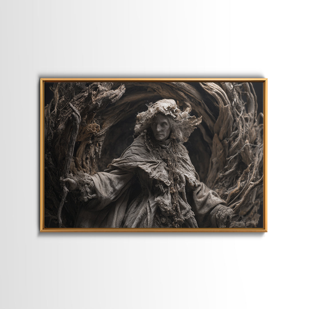 The Salt-Marsh Witch, Baroque Witchcraft Art, Landscape Wall Art, Dark Halloween Decor, Framed Canvas Print, Halloween Wall Art