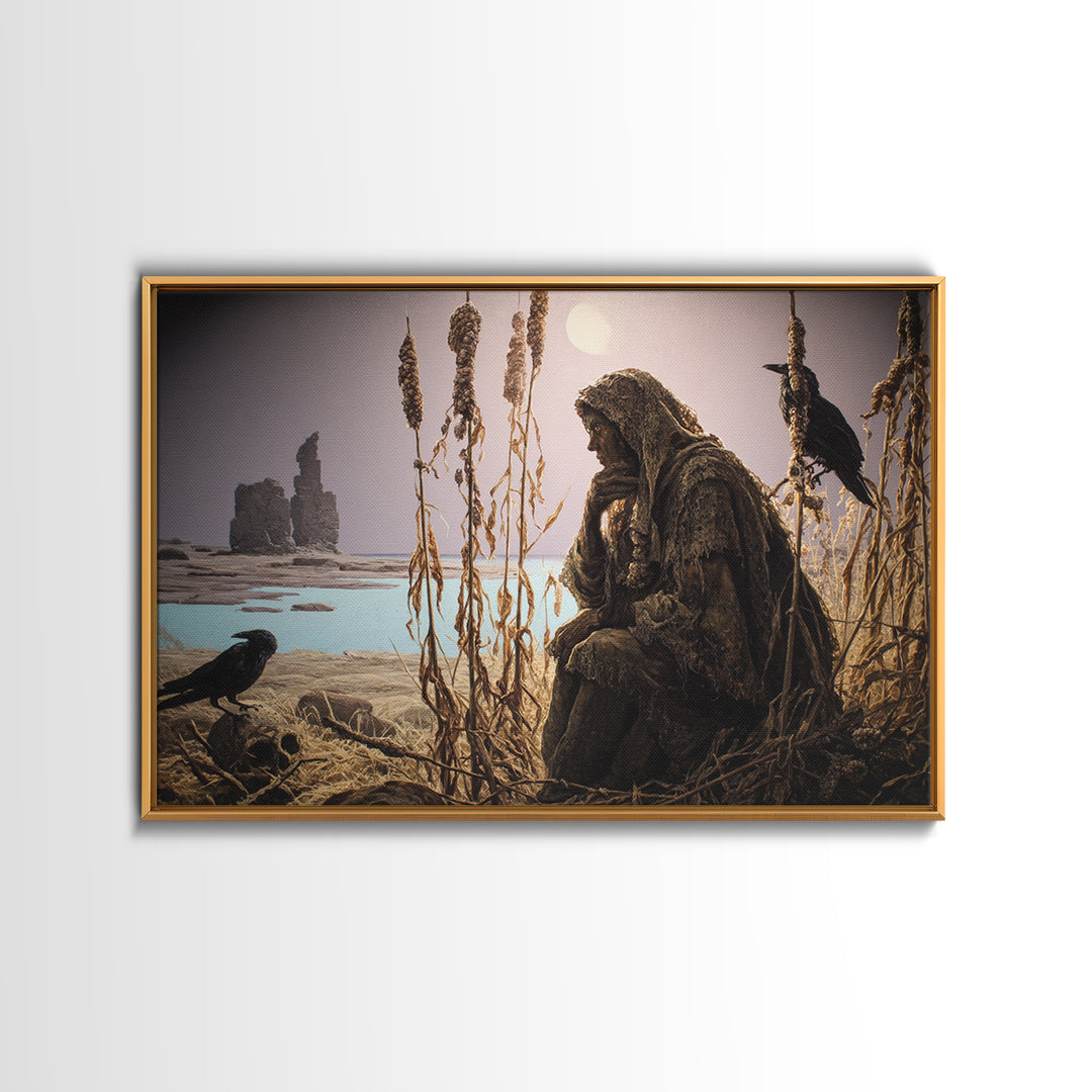 The Salt-Marsh Witch, Romantic Gothic Landscape, Landscape Wall Art, Macabre Wall Art, Framed Canvas Print, Halloween Wall Art