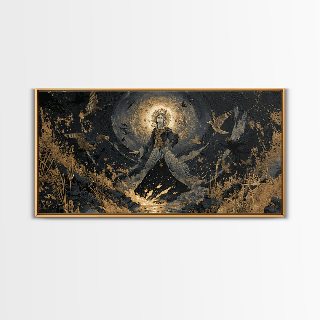 The Salt-Marsh Witch, Apocalyptic Romantic Art, Wide Panoramic Art, Dark Fantasy Wall Art, Canvas Print, Halloween Wall Art