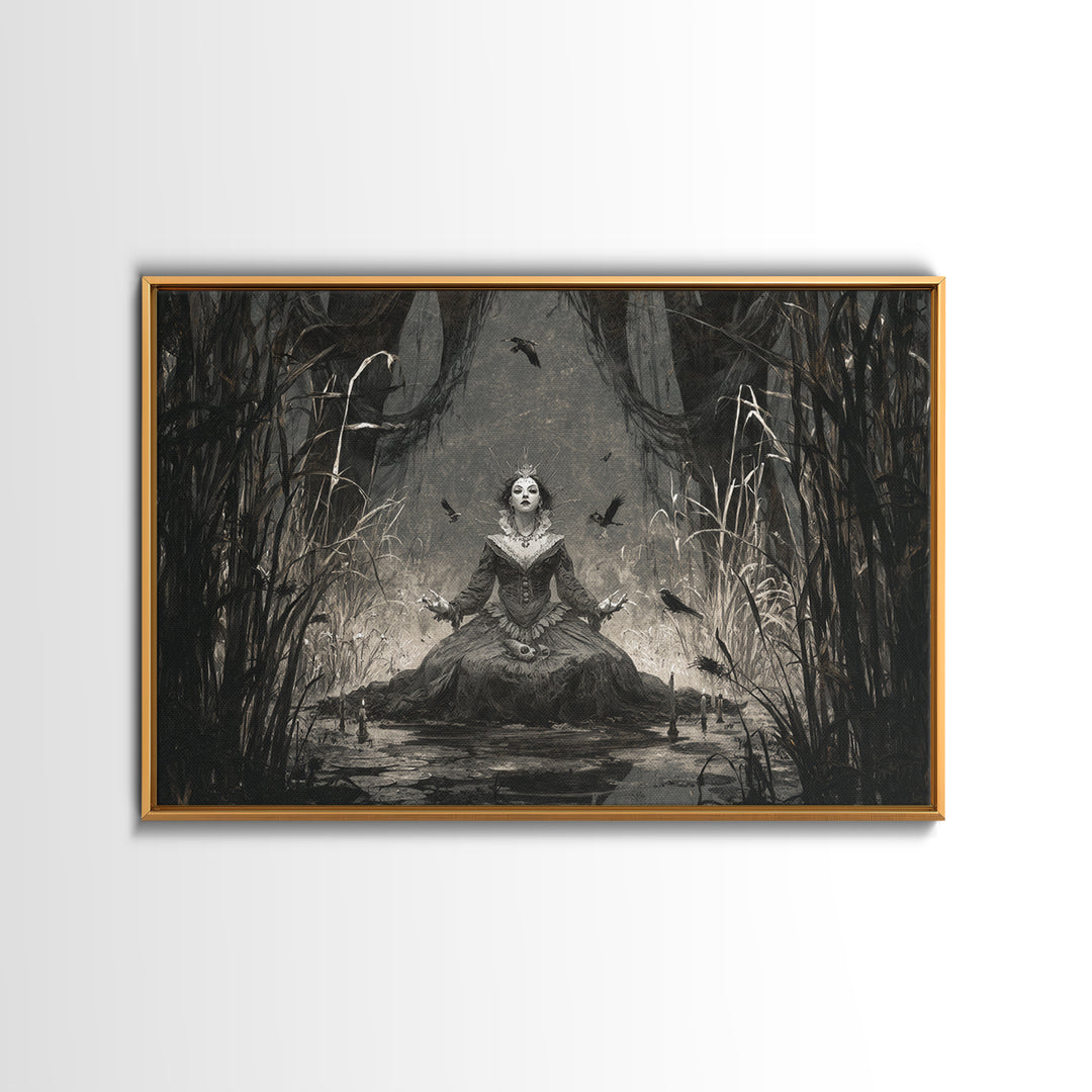 The Salt-Marsh Witch, Expressionist Nightmare Art, Landscape Wall Art, Macabre Wall Art, Framed Canvas Print, Halloween Wall Art