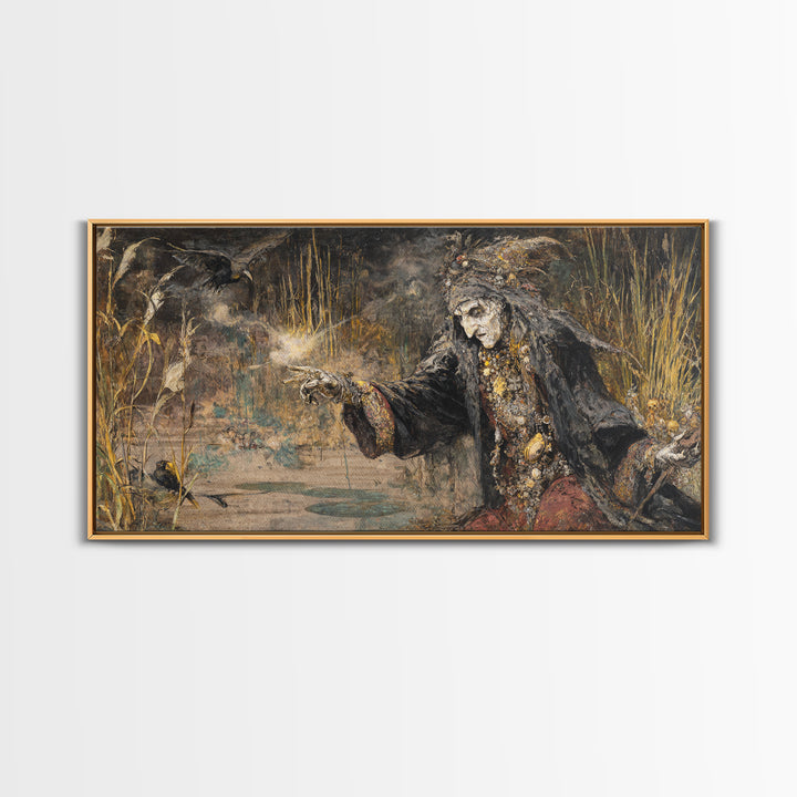 The Salt-Marsh Witch, Grotesque Carnival Art, Wide Panoramic Art, Dark Halloween Decor, Canvas Print, Halloween Wall Art