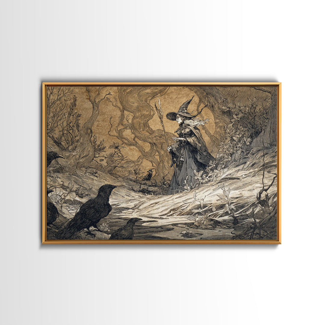 The Salt-Marsh Witch, Gothic Storybook Art, Landscape Wall Art, Macabre Wall Art, Framed Canvas Print, Halloween Wall Art