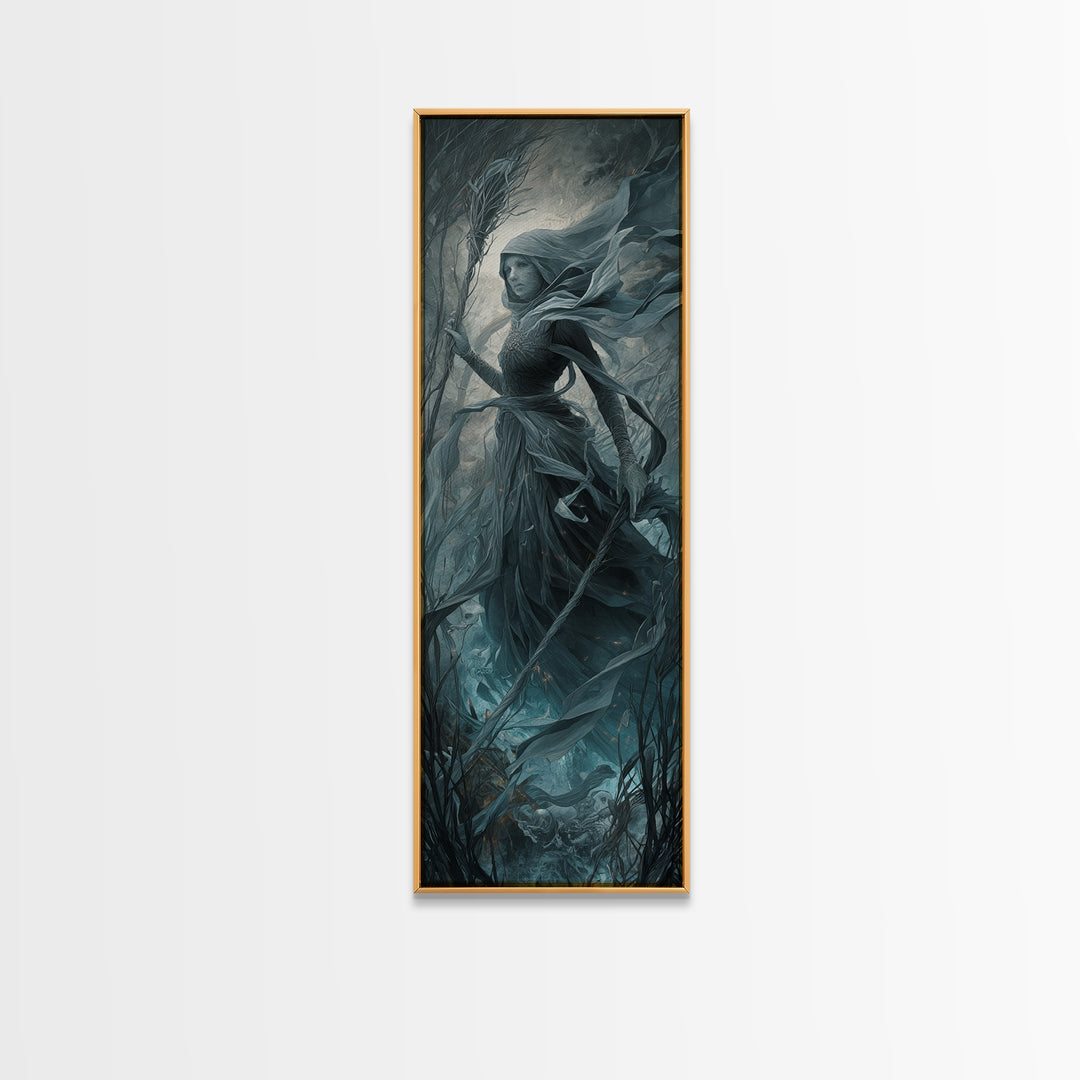 The Salt-Marsh Witch, Surreal Apocalyptic Art, Tall Narrow Wall Art, Macabre Wall Art, Canvas Print, Halloween Wall Art