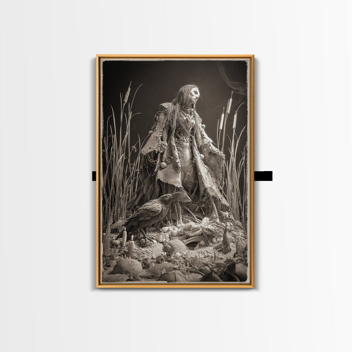 The Salt-Marsh Witch, Biomechanical Horror Art, Vertical Wall Art, Dark Halloween Decor, Canvas Print, Halloween Wall Art, Horror Wall Art