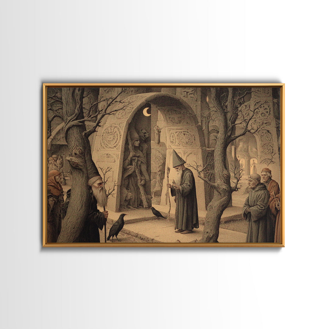 The Stone-Circle Spirit, Medieval Grotesque Art, Landscape Wall Art, Gothic Horror Wall Art, Framed Canvas Print, Halloween Wall Art
