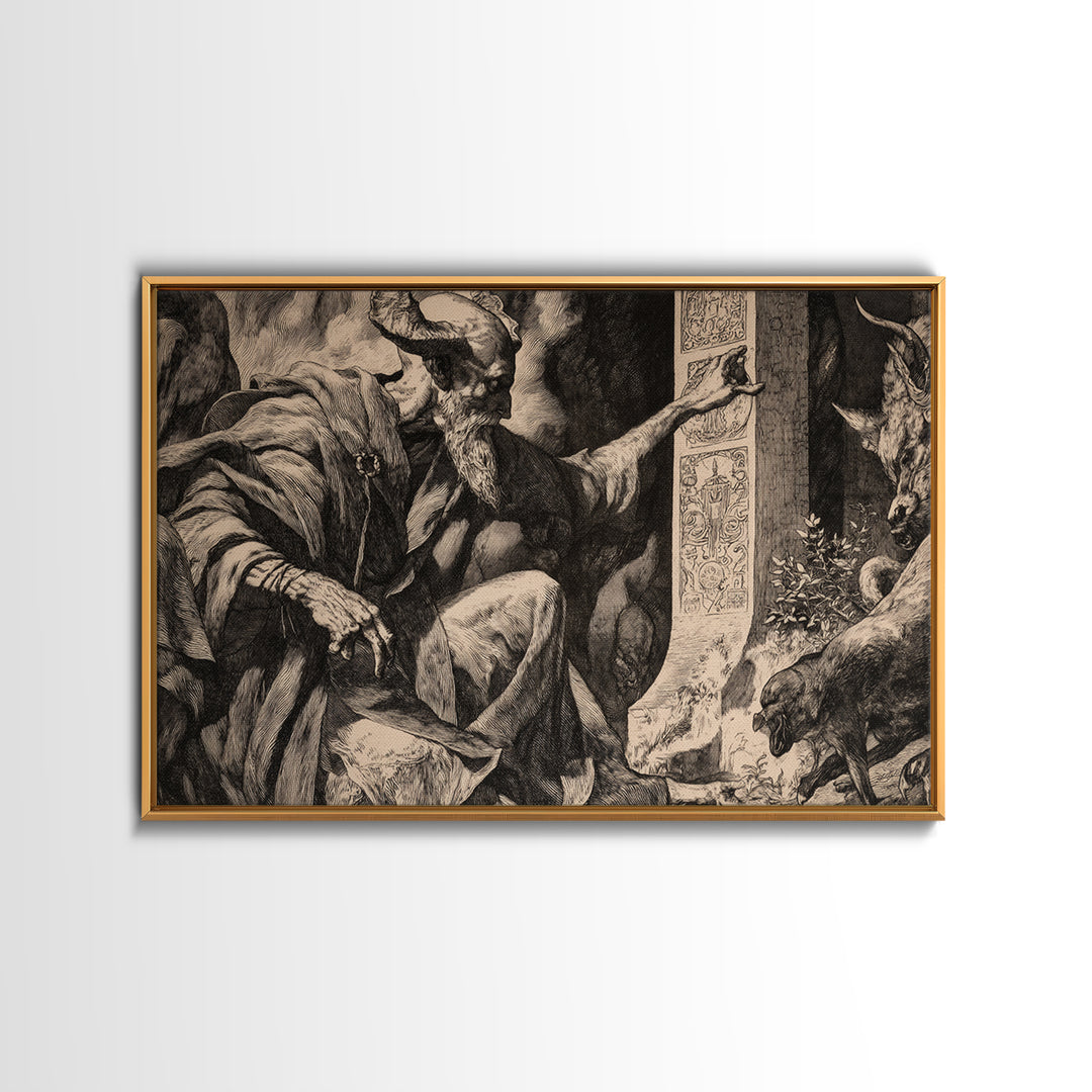 The Stone-Circle Spirit, Renaissance Engraving Art, Landscape Wall Art, Macabre Wall Art, Canvas Print, Halloween Wall Art