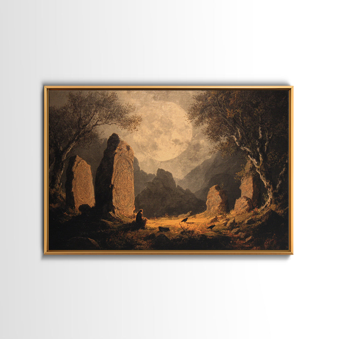 The Stone-Circle Spirit, Baroque Witchcraft Art, Landscape Wall Art, Gothic Horror Wall Art, Framed Canvas Print, Halloween Wall Art